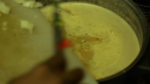A video of me adding vegetables to my peanut butter sauce.