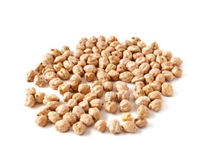 Dried chickpeas isolated on a white background.