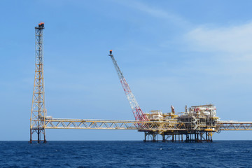 Offshore construction platform for production oil and gas, Oil and gas industry and hard...