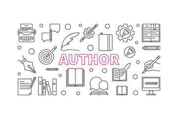 Author vector horizontal line banner or illustration