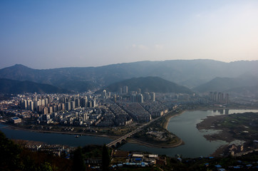 Fototapeta premium View of Modern Riverside Buildings