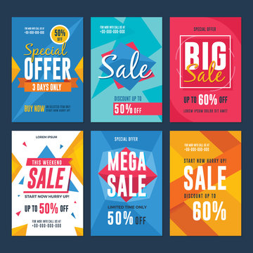 Collection Of Sale And Discount Flyers. Vector Illustration For Social Media Banners, Flyer, Poster And Newsletter Designs