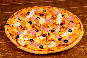 Pizza with ham and cheese