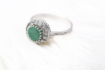 Jade on diamond ring