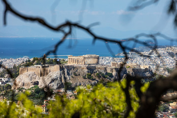 Athens, Greece. Athens Acropolis and city aerial view from Lycavittos hill