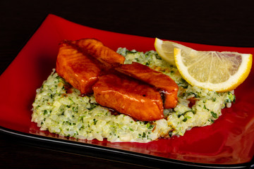 Fried salmon with rice