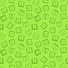 Fototapeta na wymiar Book vector green seamless pattern in thin line style