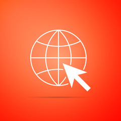 Go To Web icon isolated on orange background. Globe and cursor. Website pictogram. World wide web symbol. Flat design. Vector Illustration