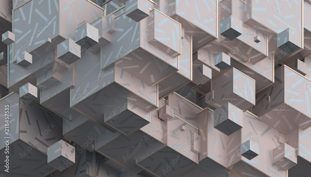 Poster abstract 3d rendering of geometric shapes. composition with cubes. modern background design for post