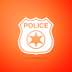 Police badge icon isolated on orange background. Sheriff badge sign. Flat design. Vector Illustration