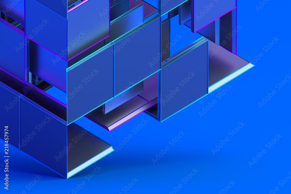 Poster abstract 3d rendering of geometric shapes. composition with squares. cube design. modern background 