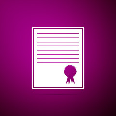 Certificate template icon isolated on purple background. Flat design. Vector Illustration