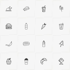 Food line icon set with coffee cup , carrot and turkey