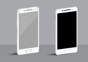 Mock up realistic White mobile and Flat Design cellphone for digital Technology Concept Background Vector Illustration