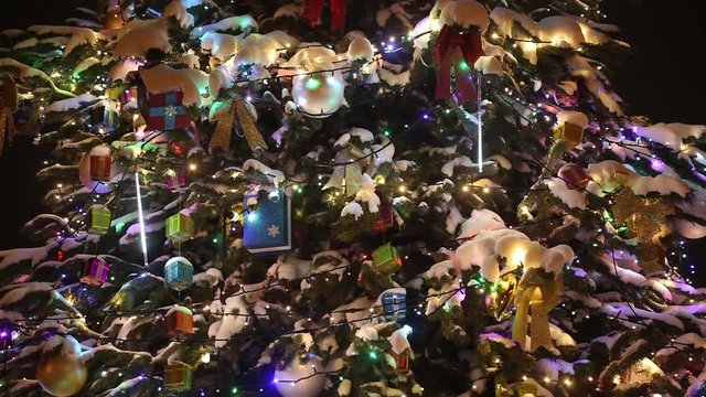 Christmas tree with Colorful bokeh and christmas lights 