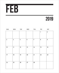 February 2019 desk calendar vector illustration