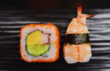 sushi in black dish
