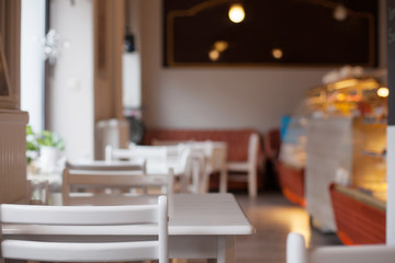 tables and chairs, empty seats in the cafe
