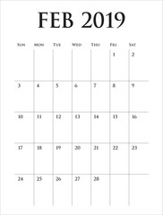 February 2019 desk calendar vector illustration