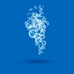 Fototapeta na wymiar Vector water isolated bubbles on blue background. Soap bubbles. Vector foam illustration