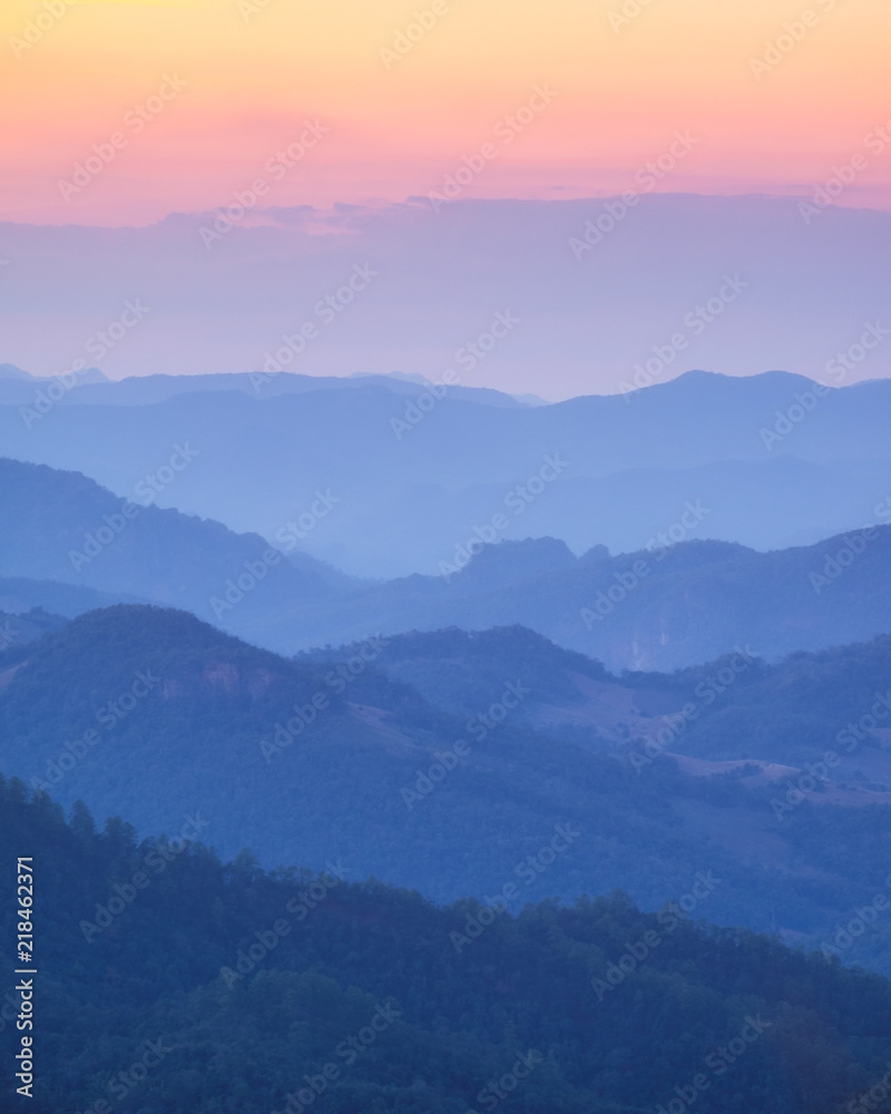 Wall mural layer soft mountain colorful at sunset