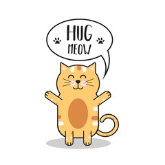 Cute vector cartoon flat cat. Yoga cat. Print for t-shirt