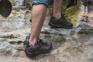 Hiking boots on the rock