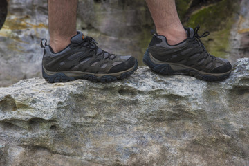 Hiking boots on the rock