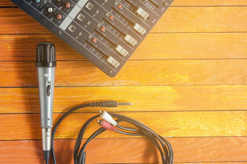Microphone with audio mixer.