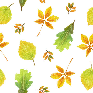 Hand drawn watercolor, Seamless autumn leaves pattern