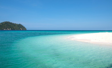 Landscape view of beautiful beach, sea sand sun at Lipe, Sa Toon province in south of Thailand with blue sky and white beach for relax, vacation and your long holidays to driving scuba tropical Island
