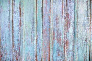 Fototapeta na wymiar Old blue green old wood background - Weathered planks in vertical grunge wall ..