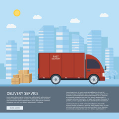 Logistics and delivery service concept: truck, lorry, van with s