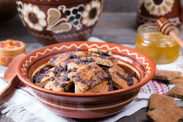 Russian traditional pastries. Cookies with poppy seeds and honey.