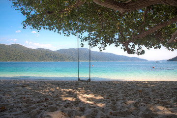 Landscape view of beautiful beach, sea sand sun at Lipe, Sa Toon province in south of Thailand with blue sky and white beach for relax, vacation and your long holidays to driving scuba tropical Island