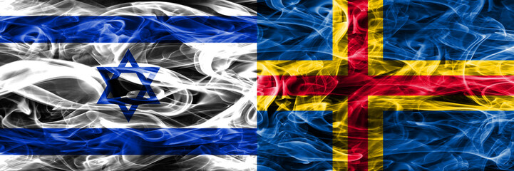 Israel vs Aland smoke flags placed side by side. Israeli and Aland flag together