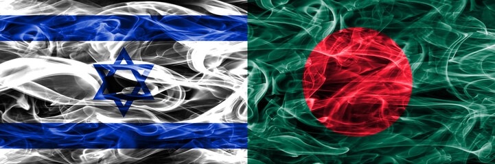Israel vs Bangladesh smoke flags placed side by side. Israeli and Bangladesh flag together