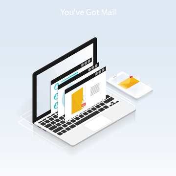  You've Got Mail,isometric Email Laptop Notifications Vector