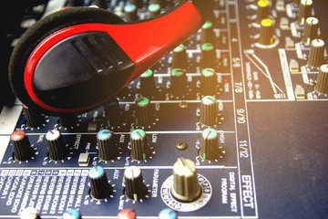 Headphones on the audio mixer.