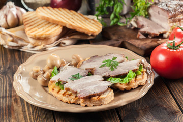 Sandwich with baked pork belly