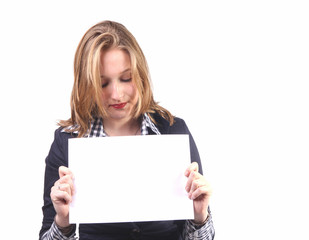 Naklejka premium Young woman with blank card