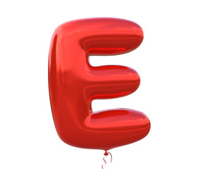 Red balloon font letter E made of realistic helium red balloon, 3d illustration with Clipping Path ready to use. For your unique balloon letter decoration; Christmas, New year and several occasion.