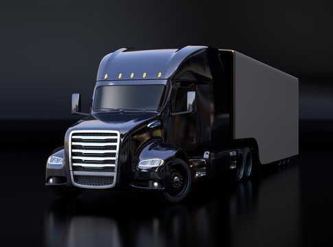 Black fuel cell powered American truck on black background. 3D rendering image.