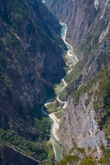 Landscape view of Balagezong national park in Shangri-la, China, view from top of mountains, beautiful place for travel, the bottom is big river