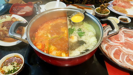 hot pot soup boiling in japanese restaurant