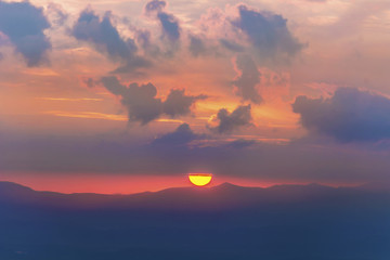 Beautiful Landscape in the Mountain at Sunrise.Early Morning Concept with Clouds