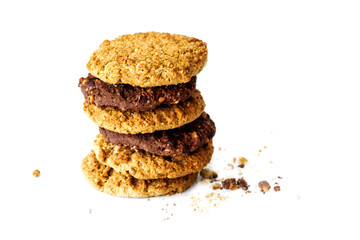 Stacked cookies on the white background