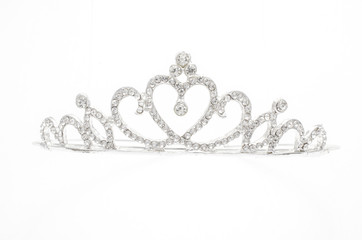 silver diadem with heart and diamonds isolated on white - 218469721