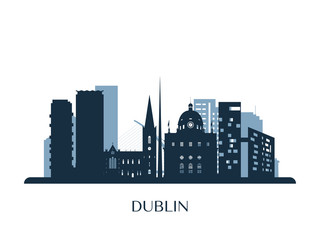 Naklejka premium Panoramę Dublina, monochromatyczna sylwetka. Ilustracji wektorowych.