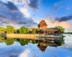Watchtower of Forbidden City at sunset,Beijing,China